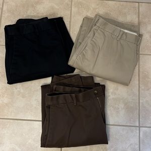 3 pairs of Men’s flat front dress khakis by Haggar 34x32